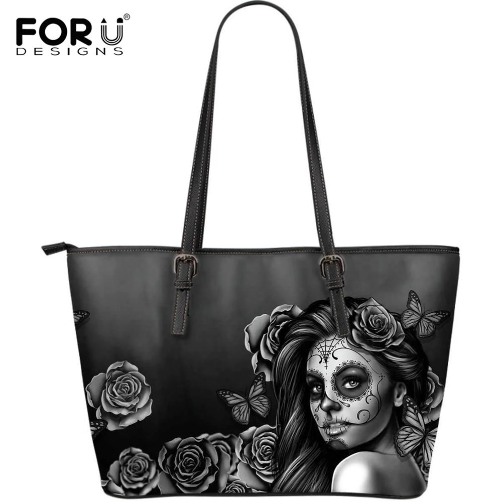 FORUDESIGNS borse a tracolla viola moda donna teschio di zucchero stampa sposa borsa Tote in pelle di lusso borsa di grande capacità: HME1712 / DN43x27x10cm