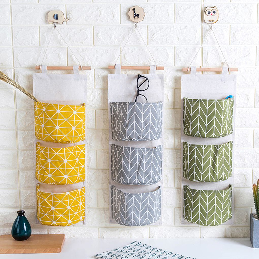 Cool Home-organizador colgante para armario con 3 bolsillos, bolsa de almacenamiento a rayas, para habitación de niños, Puerta del dormitorio, llaves, organizador de teléfono móvil,