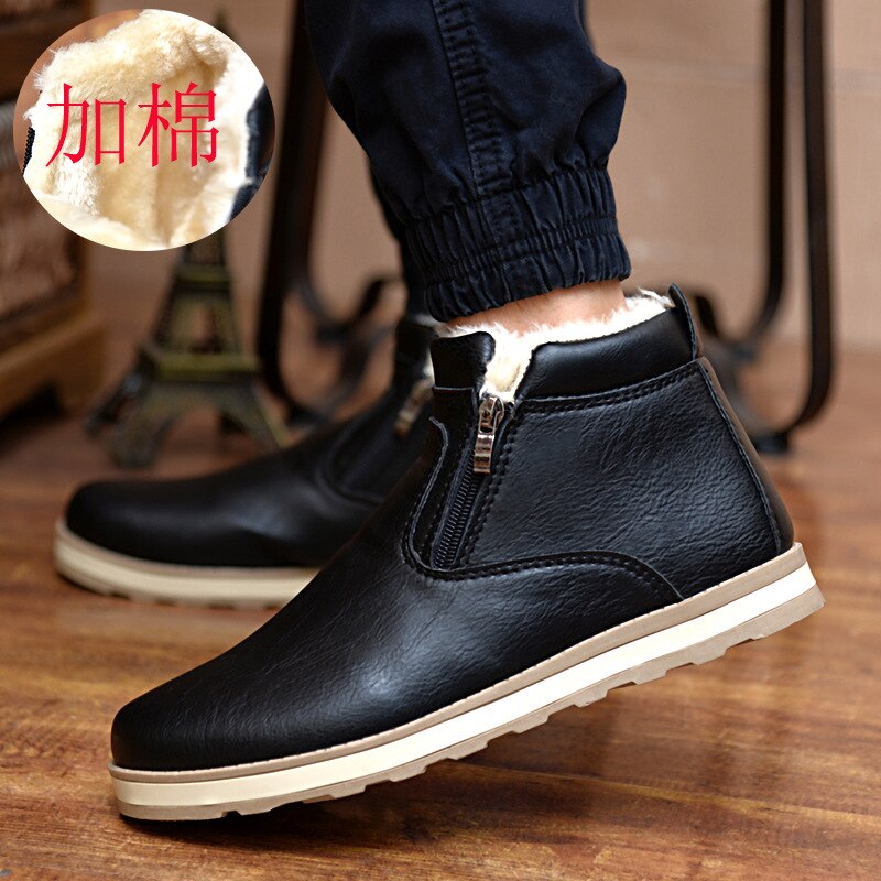 Maat 39-44 Mannen Winter Warme Laarzen Casual Schoenen Mannen Mode Pluche Snowboots Enkellaarsjes Bont Lederen Schoeisel laarzen Voor Mannen