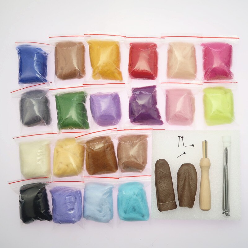 5G X 20 Kleuren Wolvilt Zwervende Wol Vilten Tool Kit Fiber Materiaal Met Vilt Naald Set Weven Handwerken spinning Craft Kits