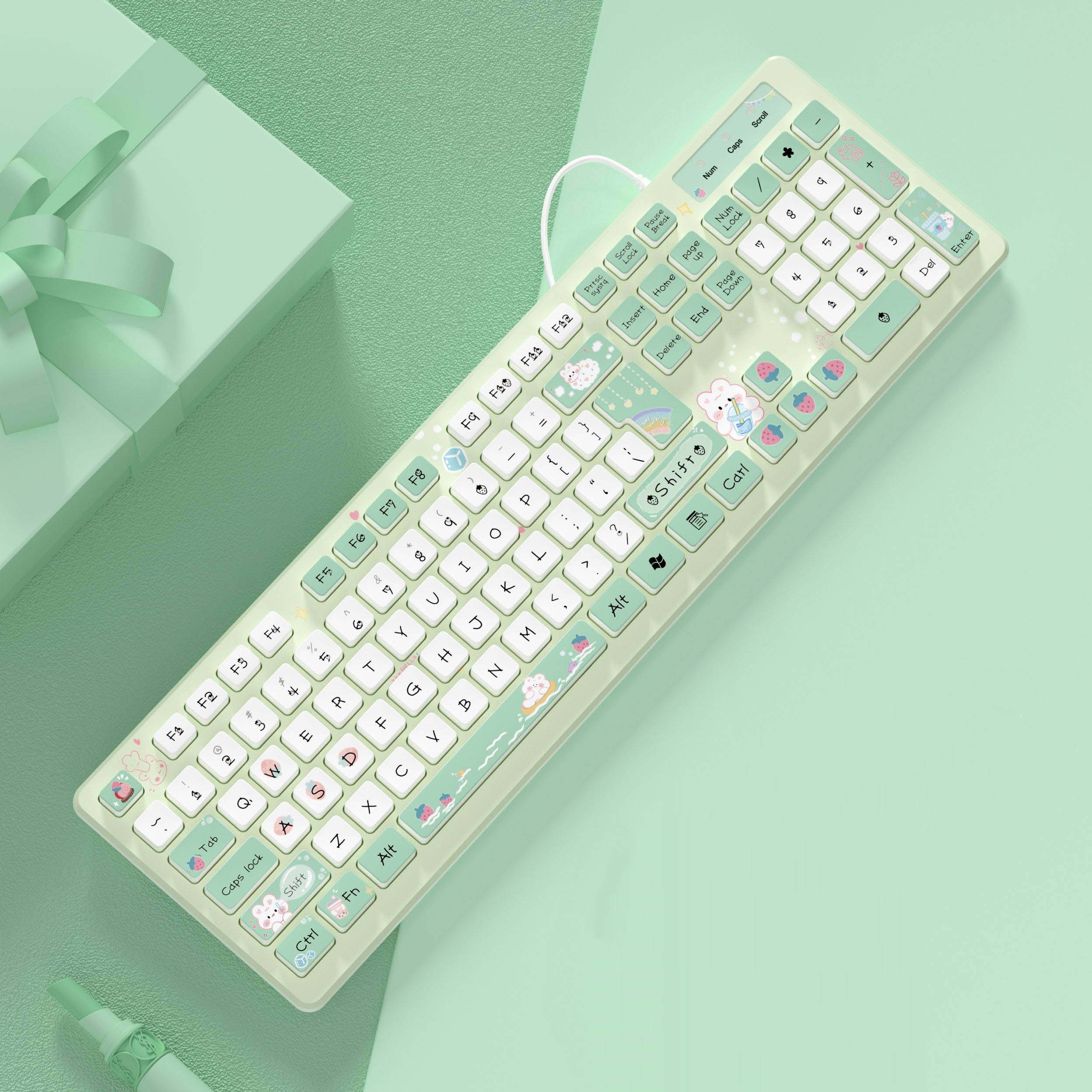 Roze Bedraad Toetsenbord Voor Kantoor Pc Met Mute Klik: green