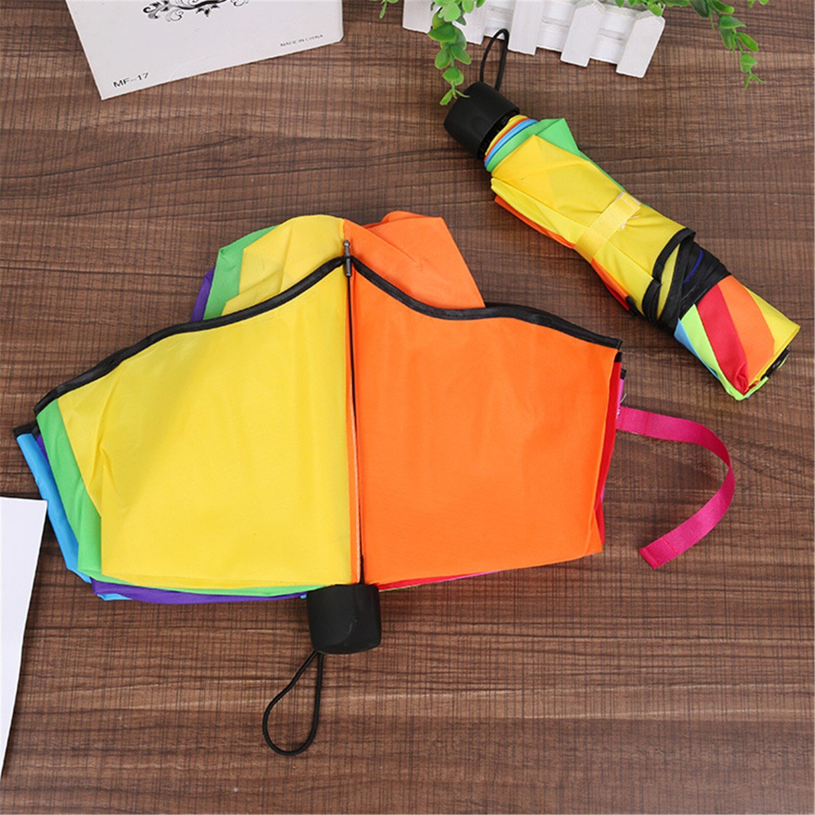 Rainbow Color Umbrella Manual Folding Ruffle Multicolor Tri-folding Children Reverse Weatherproof Umbrella