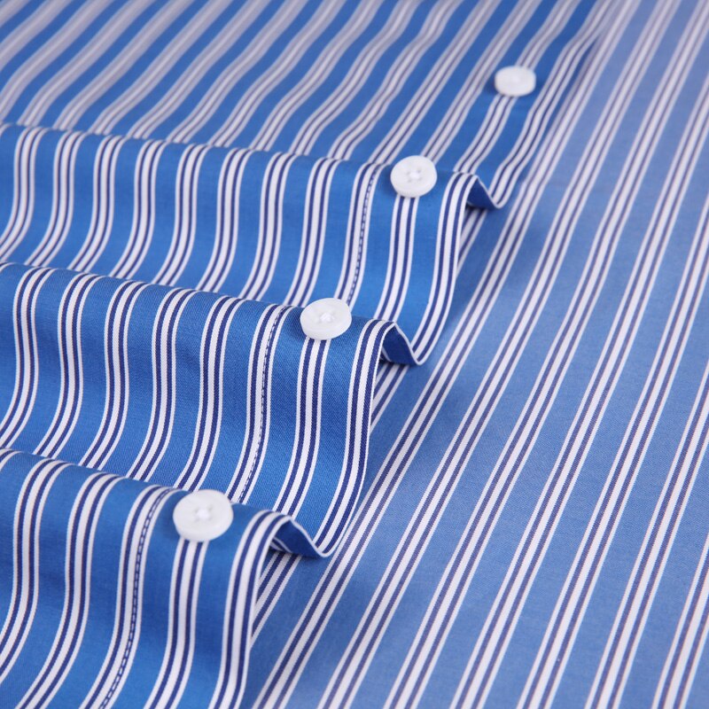 Men's Vertical Striped Dress Shirt Pocket-less Casual Standard-fit Long Sleeve Semi-formal Office Shirts