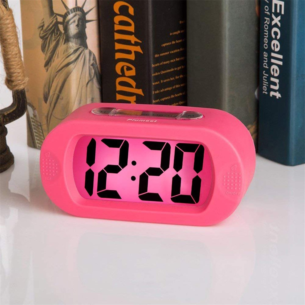 LED backlight shock-proof silicone cover Digital LCD Travel Alarm Clock with Snooze Good Night Light Sound Alarm CD