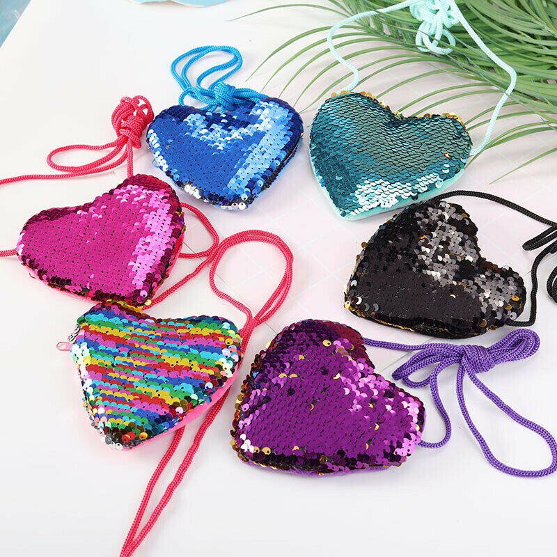 Moda lantejoulas coração crianças bolsa de ombro moeda do bebê meninas bolsa mini mensageiro bolsa pequena moeda bolsas