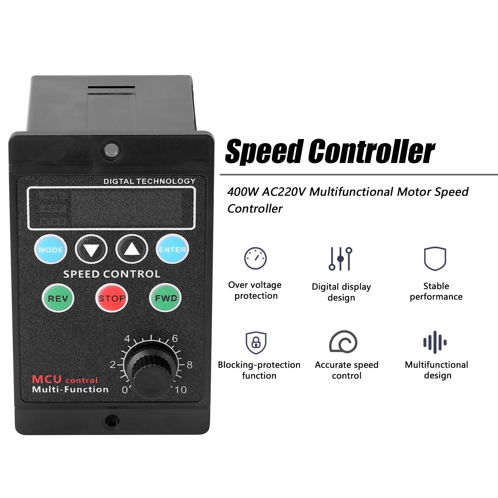 Speed Motor Controller Motor and Accessories Digital Display Motor Speed Controller Motor Governor Soft Start Tools 220V AC 400W