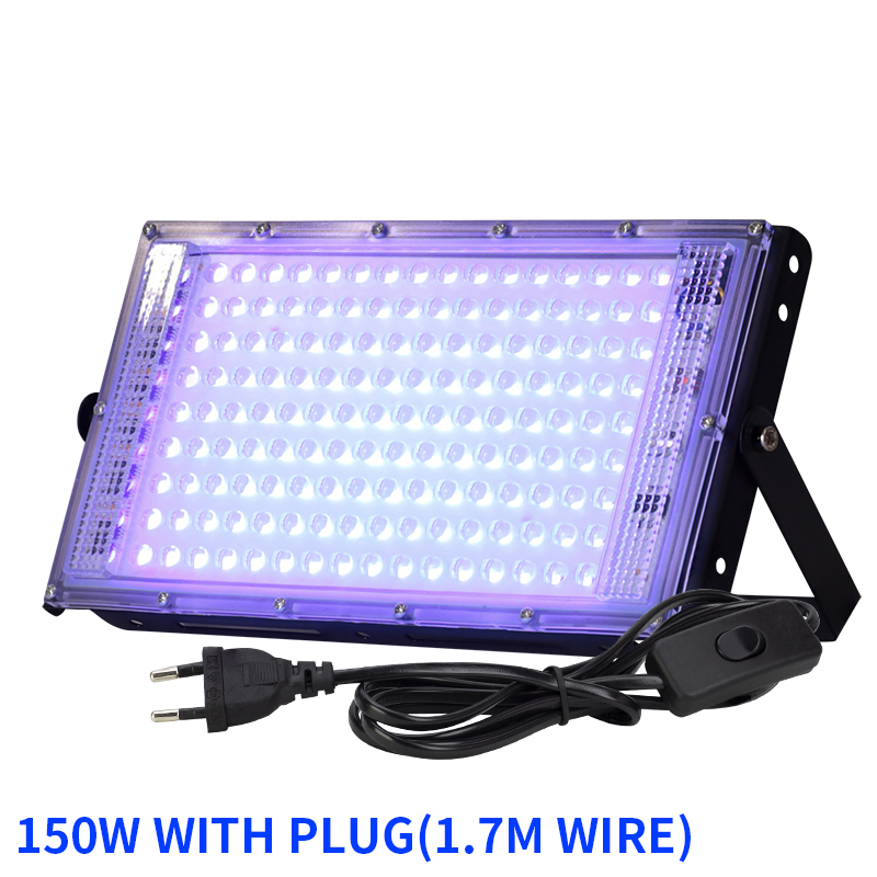 UV-LED-Flutlicht 50 W 100 W 150 W 220 V Außenflutlicht 395 nm 400 nm UV-fluoreszierende Bühnenlampe LED-Bühnen-Schwarzlicht: Silber