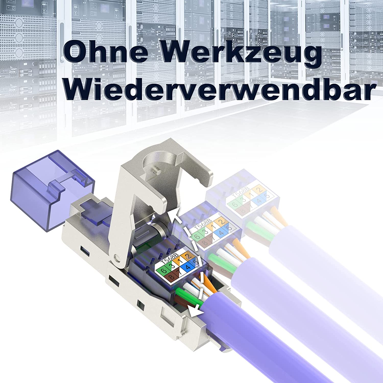 Natalink  rj45 kat. 8 kat. 7 kat. 6a -kontakt verktøyfri  rj45- terminering verktøyfri plugg gjenbrukbar skjermet til ethernetkabler 10 gbps