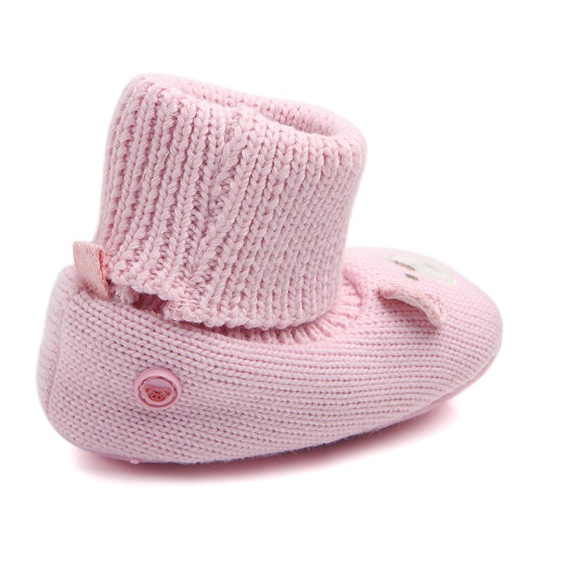 Kawaii-bottes de neige pour bébés garçons et filles | Chaussures chaudes d'hiver , motif ours de dessin animé, bottes tricotées, bottines à semelle souple, rose S2