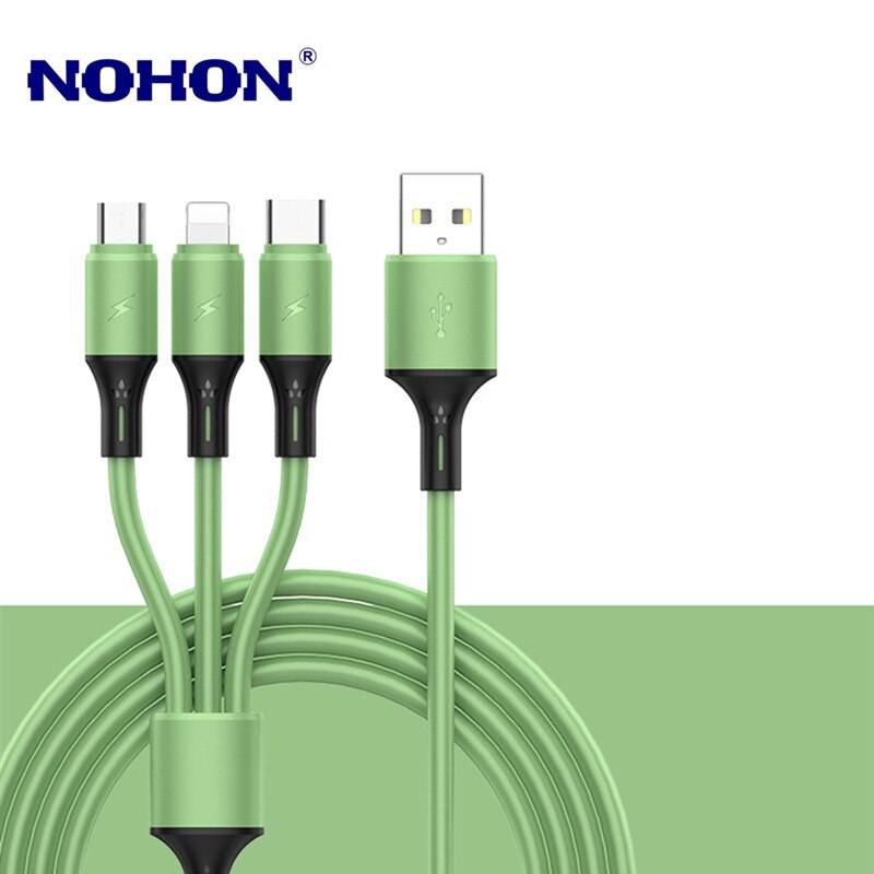 Uniwersalny kabel ładujący USB 3 w 1 dla iPhone 8 X XS Samsung LG Huawei Xiaomi OnePlus OPPO android telefon USB ładowarka kabel 1.2m: zielony