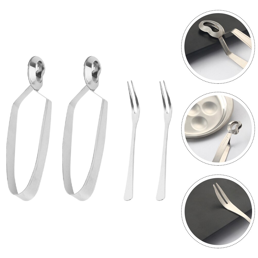 4Pcs Rvs Servies Eten Slak Clips Rvs Slakken Vorken Slak Tong En Vorken Voor Restaurant Home