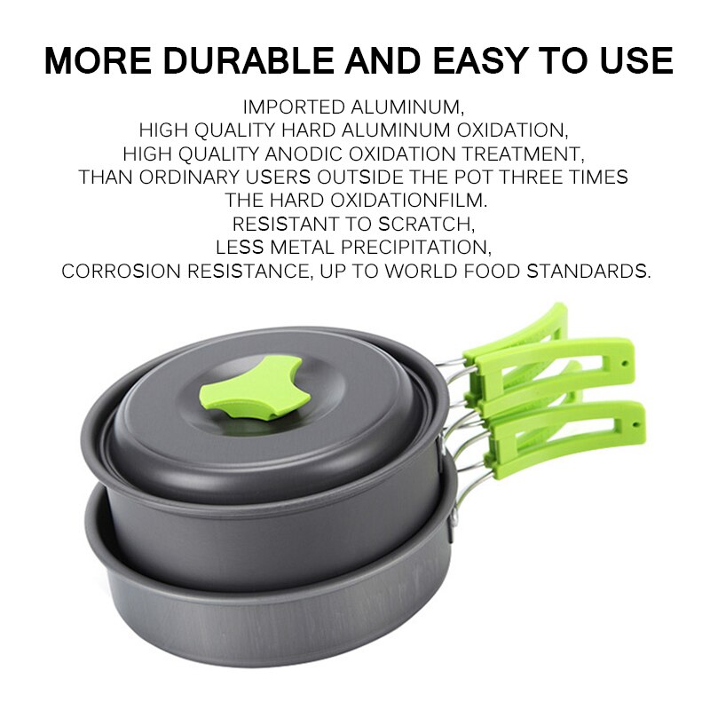 1 impostato di Campeggio Esterna Combinazione Pentola picnic Pentolame e Utensili per cucinare Portatile di Alta Qualità anti-Graffio di Cottura di Campeggio di picnic ciotola padella pentola kit