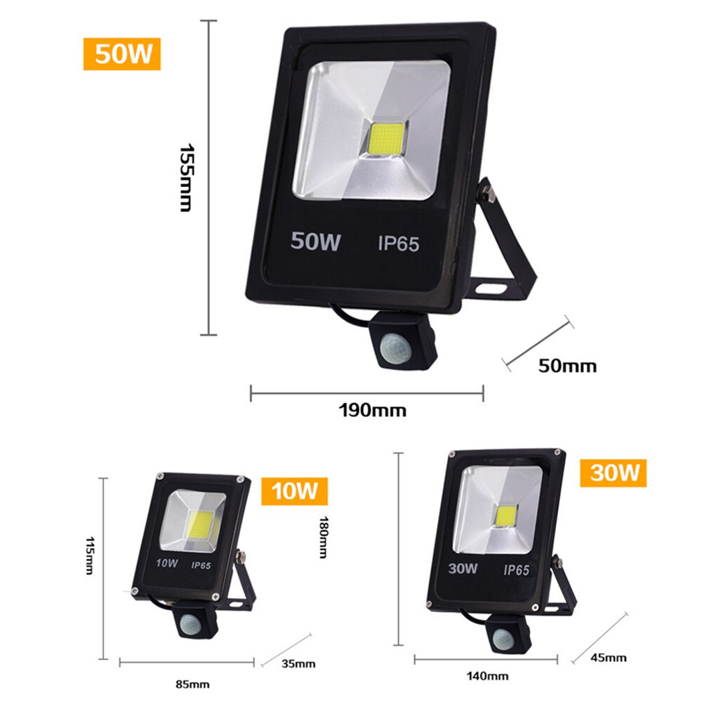 AC 185-265V PIR Motion Sensor LED Floodlight IP65 Waterproof Reflector Spotlight 10W/30W/50W Foco Sensor LED Sopt Wall Lamp