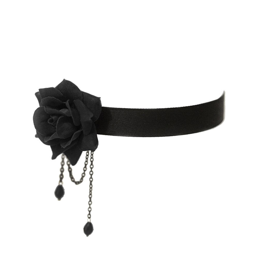 Collana da donna di moda collana da donna elegante in pizzo Vintage con motivo a rosa e catena gotica Lolita clavicola nera: BK