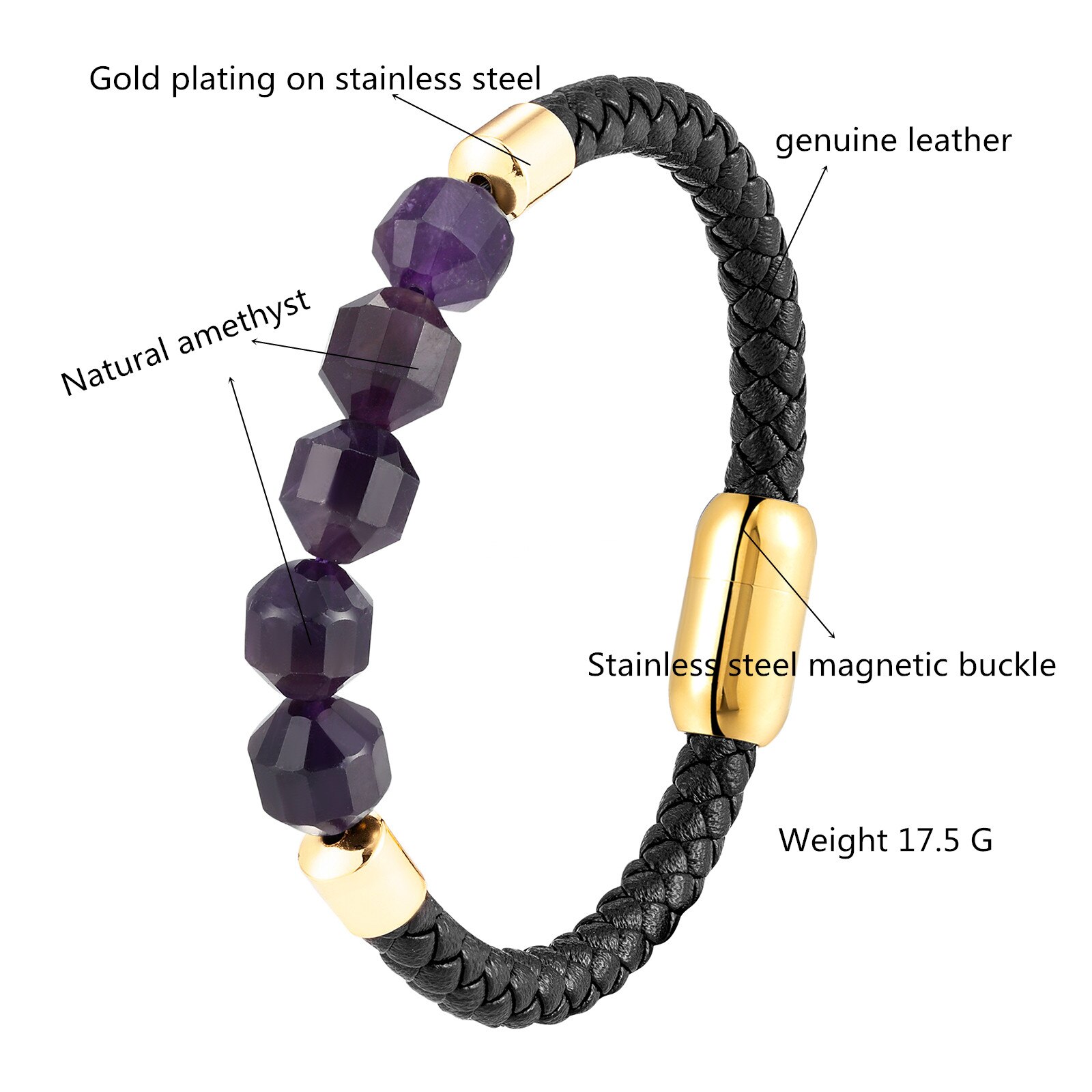 neue Geometrische Natürliche Amethyst Energie Armbinde OL Stil 316 Edelstahl Einzigen Schicht Leder Seil Damen Armbinde Juwel