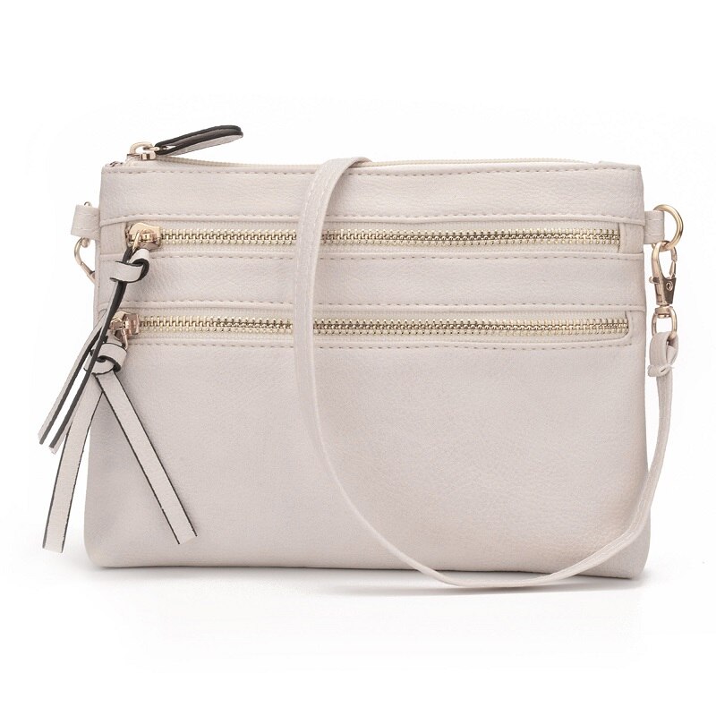 JIARUO Multi Zipper Pocket Women Small Mini Shoulder Crossbody Bag Ladies Satchel Handbag Cellphone Pouch: white