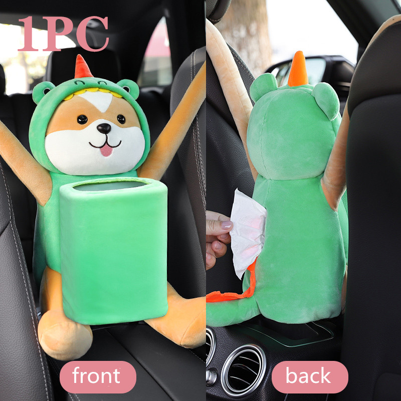 2 In 1 Auto Tissue Box Pop Cartoon Vuilnisbak Hond Aap Konijn Korte Pluche Auto Tissue Houder Auto Tissue box Auto Accessoires: YELLOW