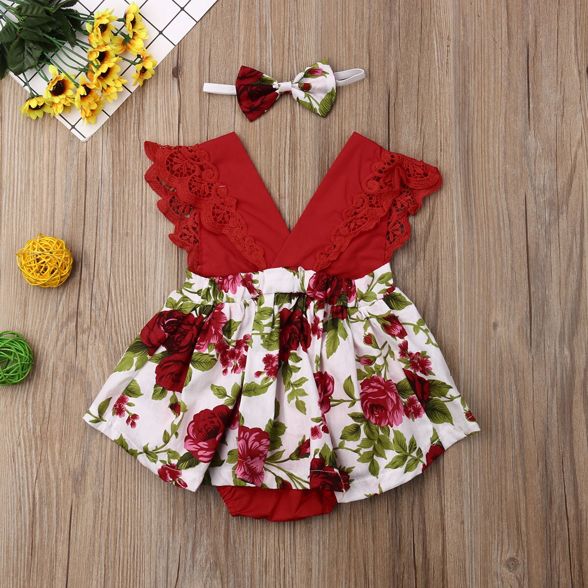 Baby Baby Meisjes Bloemen Bodysuit Jumpsuit Hoofdband Outfits Zomer Kleding