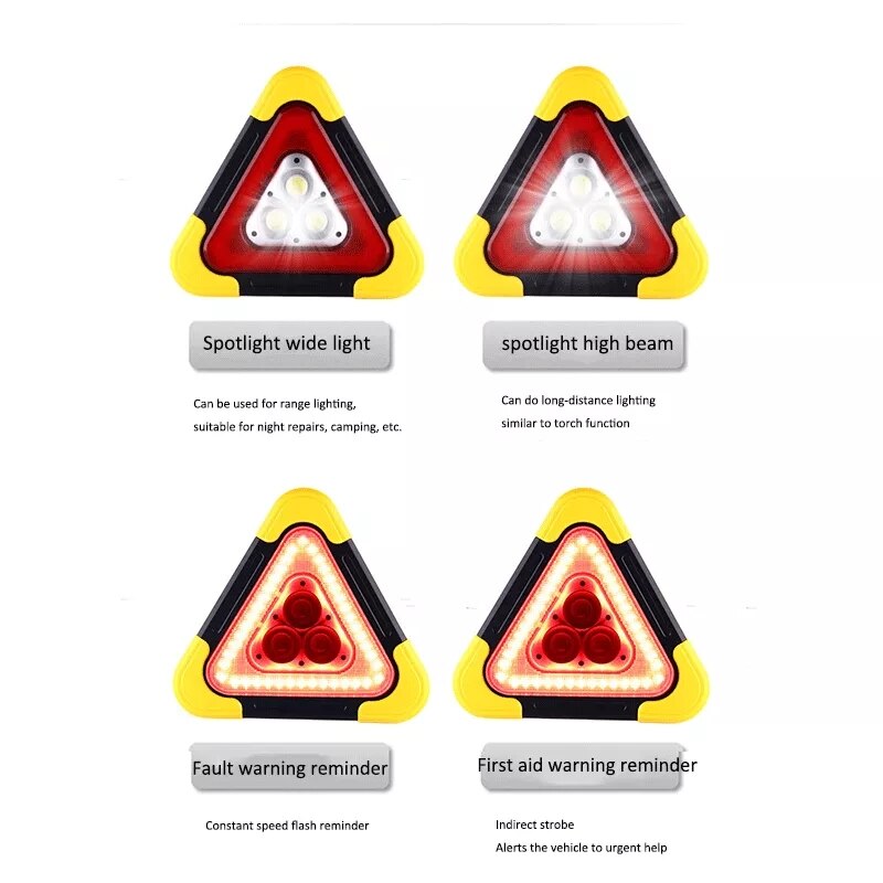 Triangle lumineux d&#39;urgence Led Rechargeable, 5 Modes, pour alarme de risque de panne de véhicule, Kits de sécurité automobile, accessoires