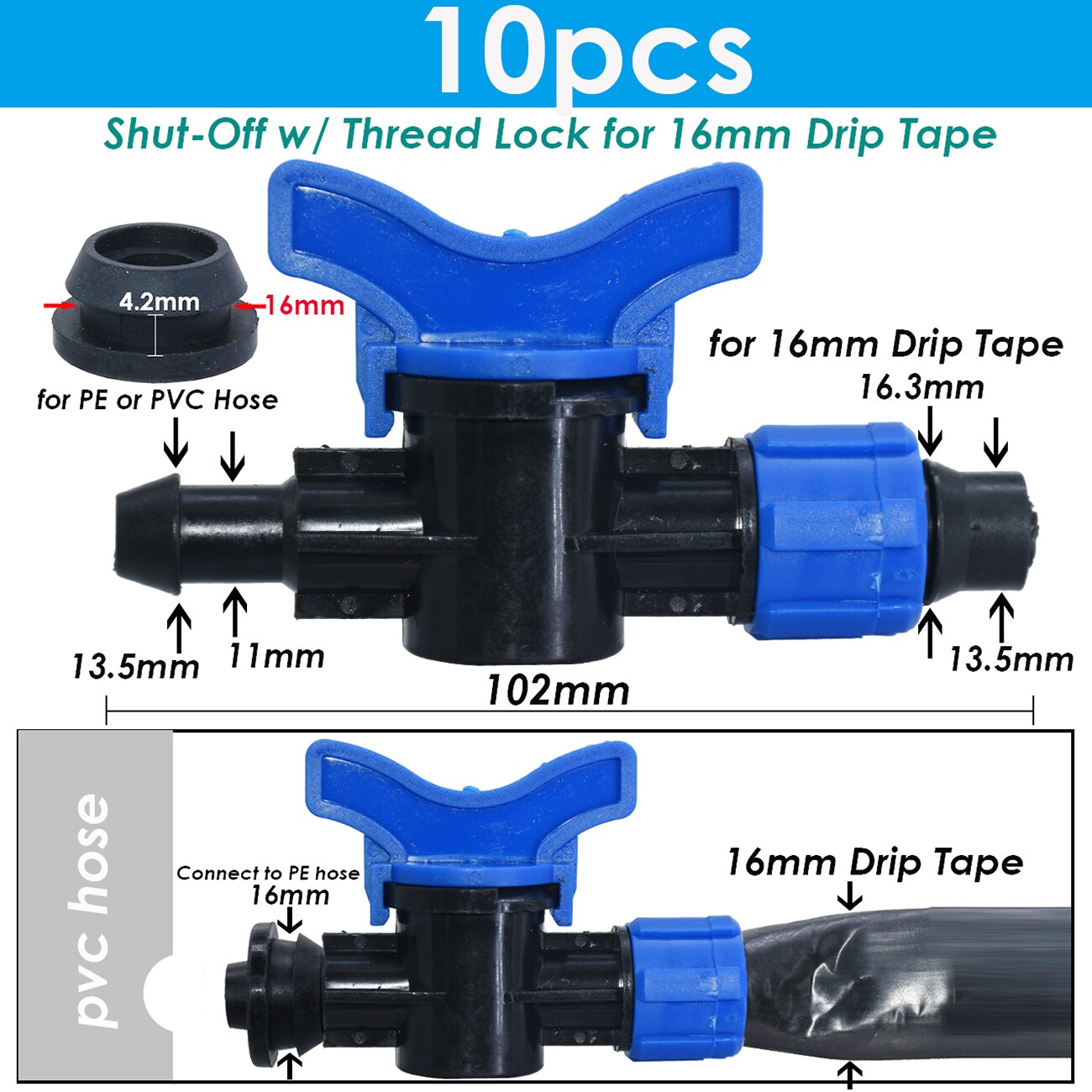 KESLA Garten 16mm 5/8&#39;&#39; Bewässerung Tropf Band Abschaltung Ventil Bewässerung Rohr Schlauch Gelenke Ellenbogen Tee Ende Stecker gewinde sperren Anschluss: KSL01-164-10Stck