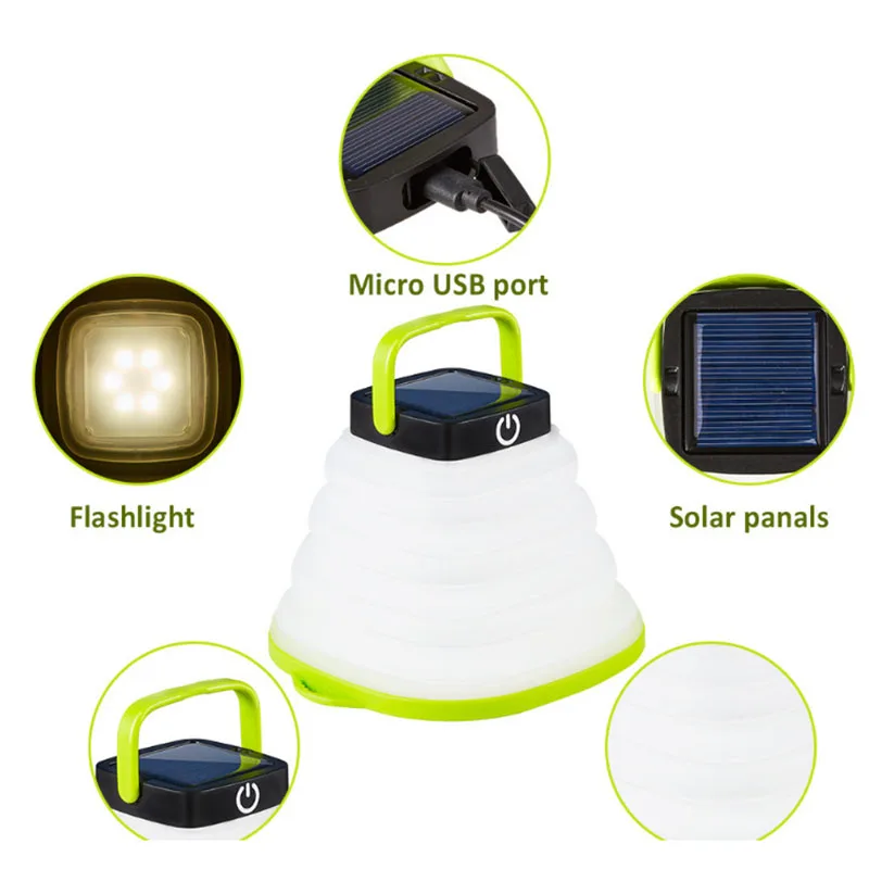 Lámpara de iluminación Solar novedosa y exótica para exteriores, luz LED portátil, linterna plegable, lámpara de Camping, recargable por USB
