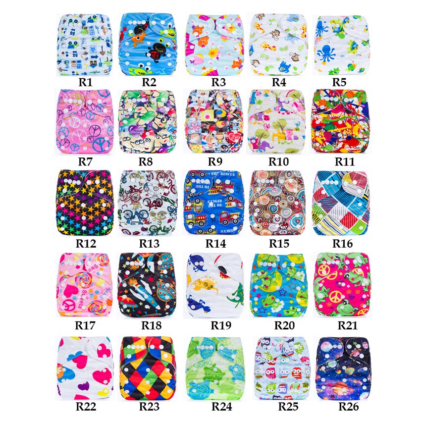 Cartoon Print Baby Diaper One Size Fits All Washable Reusable AnanBaby Cloth Diaper With Microfiber Insert 3-15kg: Default Title