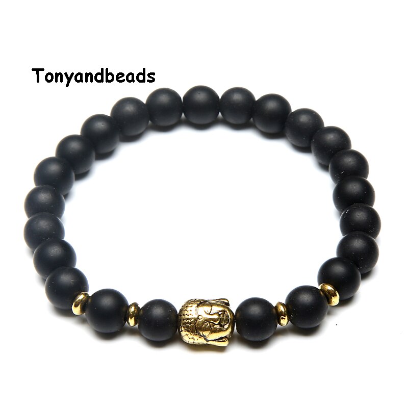 Natuursteen Kralen Armband Antieke Gouden Boeddha Charm Armbanden &amp; Bangle Voor Vrouwen Of Mannen Geen. NB4: Onyx