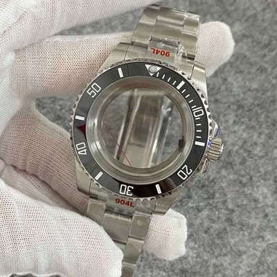 40Mm Transparante Bodem Horloge Case + Zand Riem Strap Extension Gesp Platte Saffierglas Geschikt Voor NH35/NH36 beweging: SUB Black