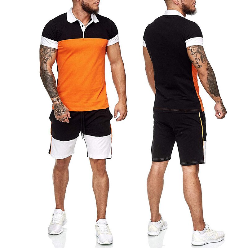 Men&#39;s Tracksuit Football Polo Shirt Short Sleeve And Shorts Sports Set Casual Sportswear Running Fitness Gym Clothing