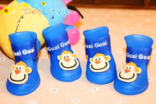 Bunte Hund Haustier regen Stiefel PU Kieselsäure Gel Wasserdichte haustier hund schuhe 4 teile/satz Ebene regen Schuhe für kleine hunde Teddy: Blau / L