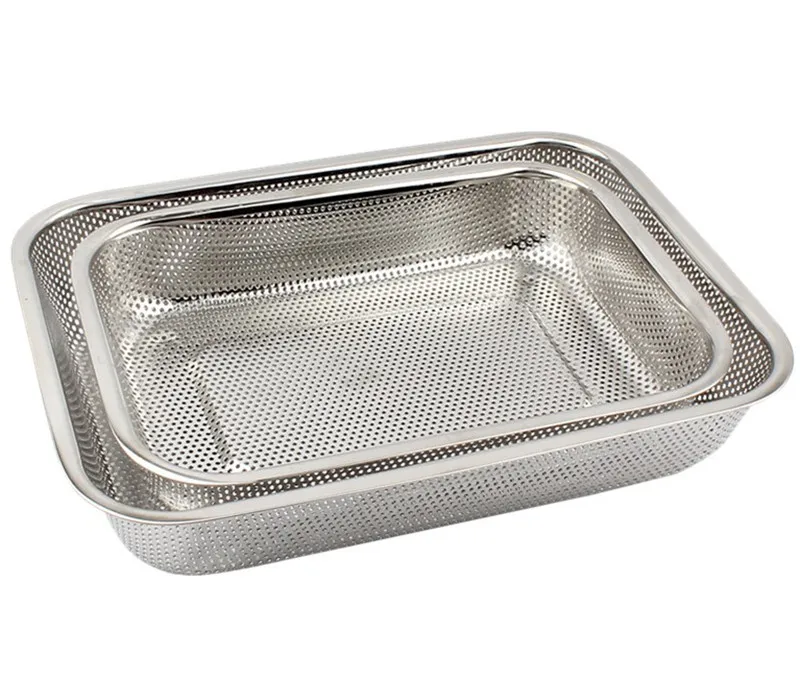 Plateau en acier inoxydable 304, plaque de fuite avec trou, passoire à mailles, lavage des légumes, séchage du bassin, trou de filtre, couvercle de bassin