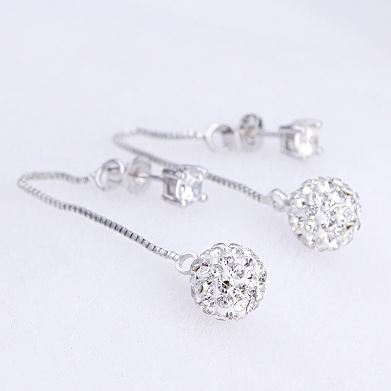 925 Sterling silber glänzend kristall Shambhala Ball damen quasten Zucht ohrringe schmuck weibliche Anti allergie