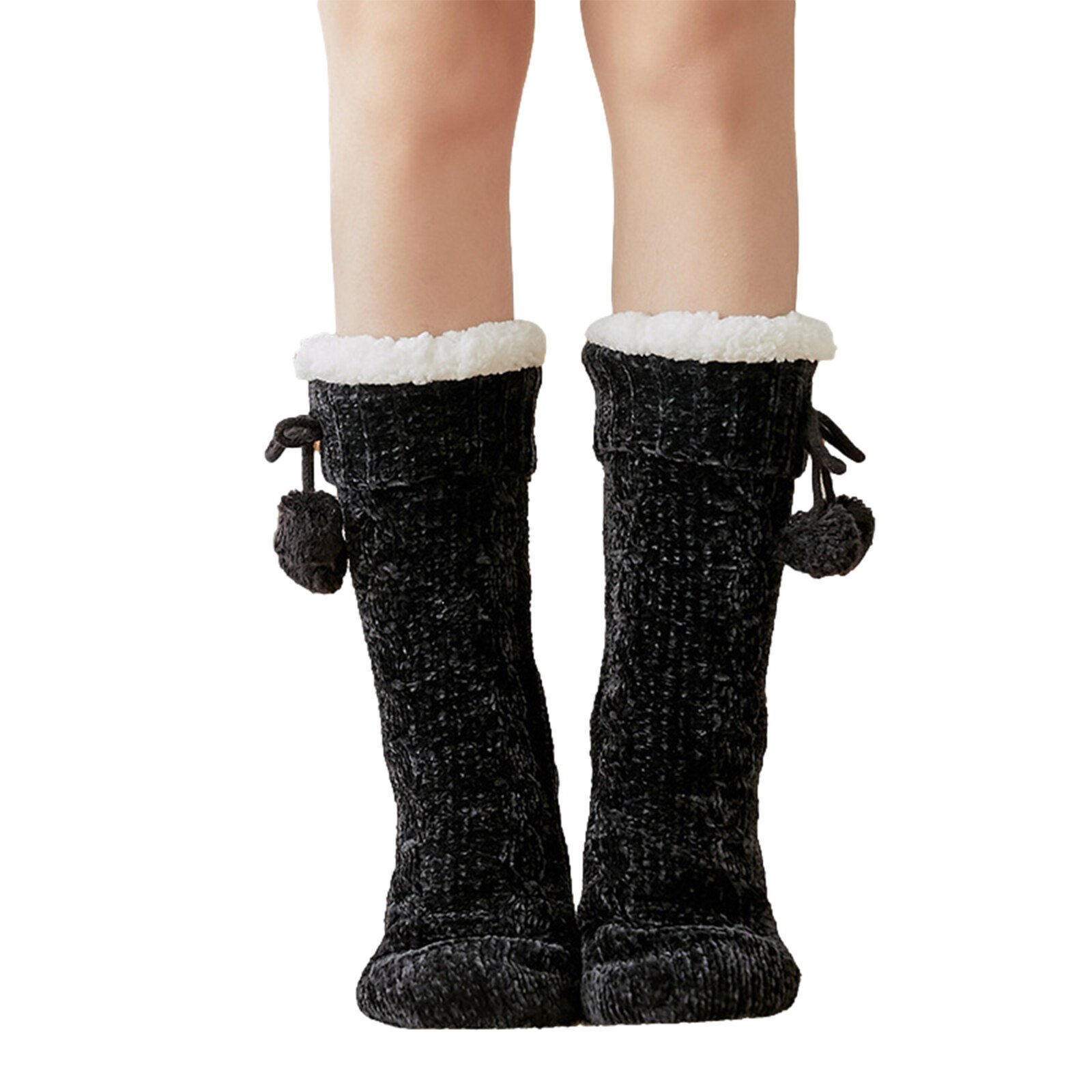 Winter Warm Soft Fluffy Ball Bed Socks Ladies Women Home Floor Slipper Coral Velvet Fleece Sock Winter Floor Boots