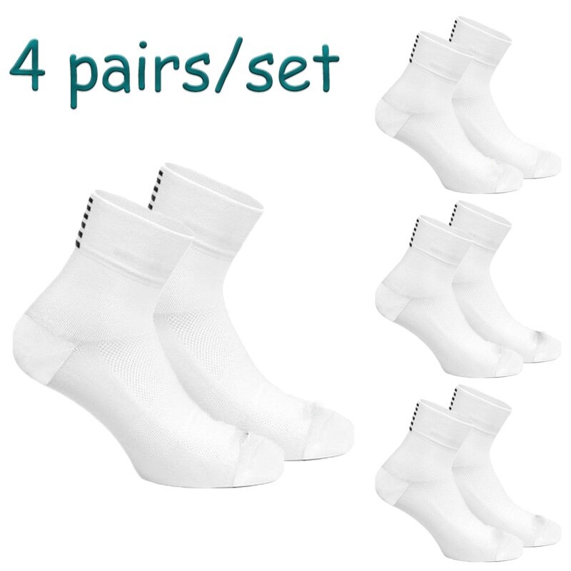 4 Paires/Set Fietsen Sokken Professionele Concurrentie Outdoor Fiets Sokken Ademend Mannen Vrouwen Calcetines Ciclismo: 4 white