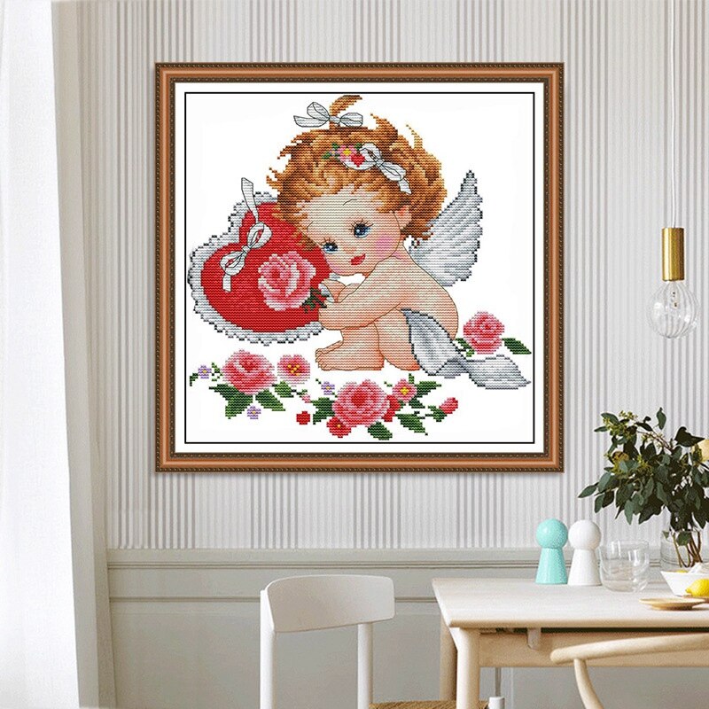 Cross Stitch Stamped Kits Printed Embroidery Cloth Needlepoint Kits Easy Patterns for Angel's Wings 11CT