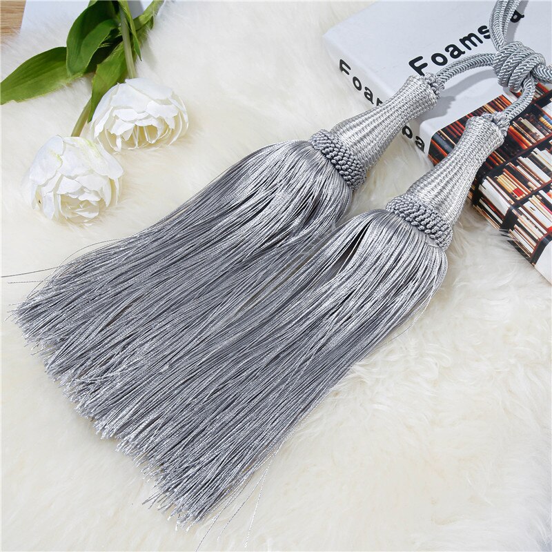 YokiSTG – embrasses en maille dorée pour rideaux, accessoires de luxe avec pompon, décoration de la maison, 2 pièces: Gray-B