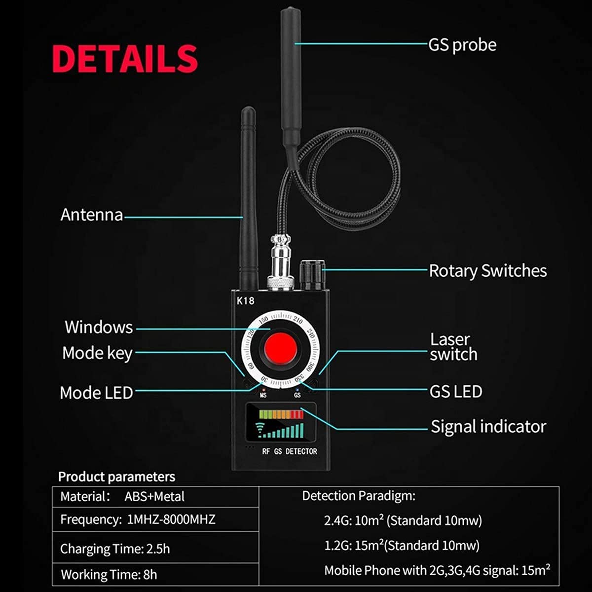 Multifunctional Radio Signal Detector, Anti-Monitoring Wireless Detector, GSM Device, Tracer Finder