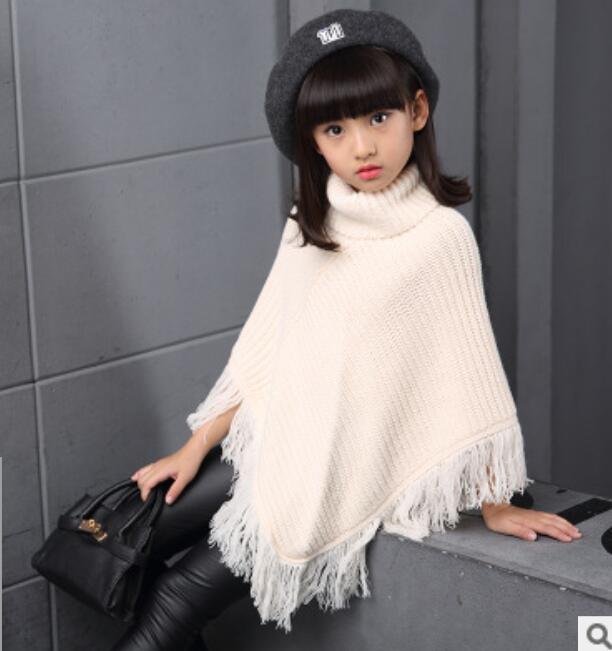 Poncho sjal kappe wrap cape til børn pige kvast rullekrave sweater strik baby børn outwear varm frakke kappe og jakker: Hvid / 8t