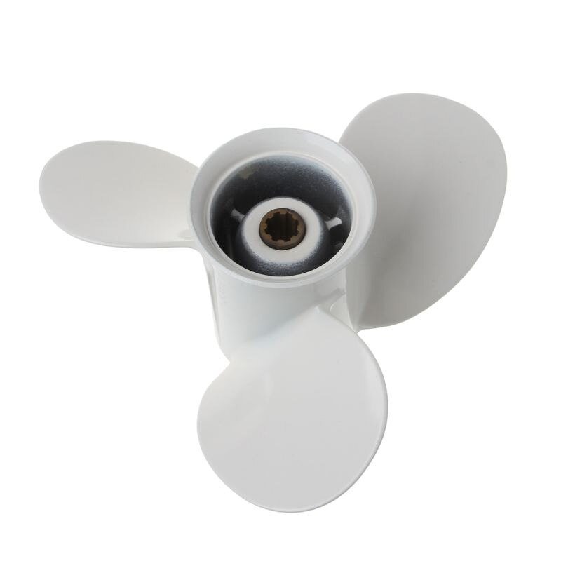 Båd påhængsmotor propel 9 1/4 x 10 aluminiumslegering til yamaha 9.9-15hp hvide 3 knive 8 spline tand