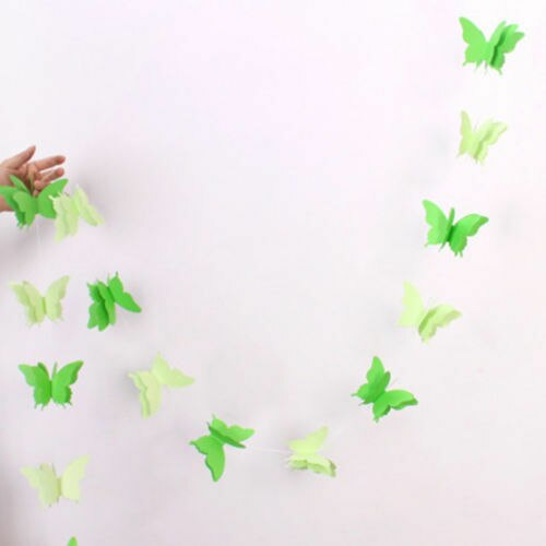 2.7M 3D Paper Garland Butterfly Banner kids Baby Shower Butterfly Bunting for Valentine's Day Wedding Birthday Party Decoration: Green