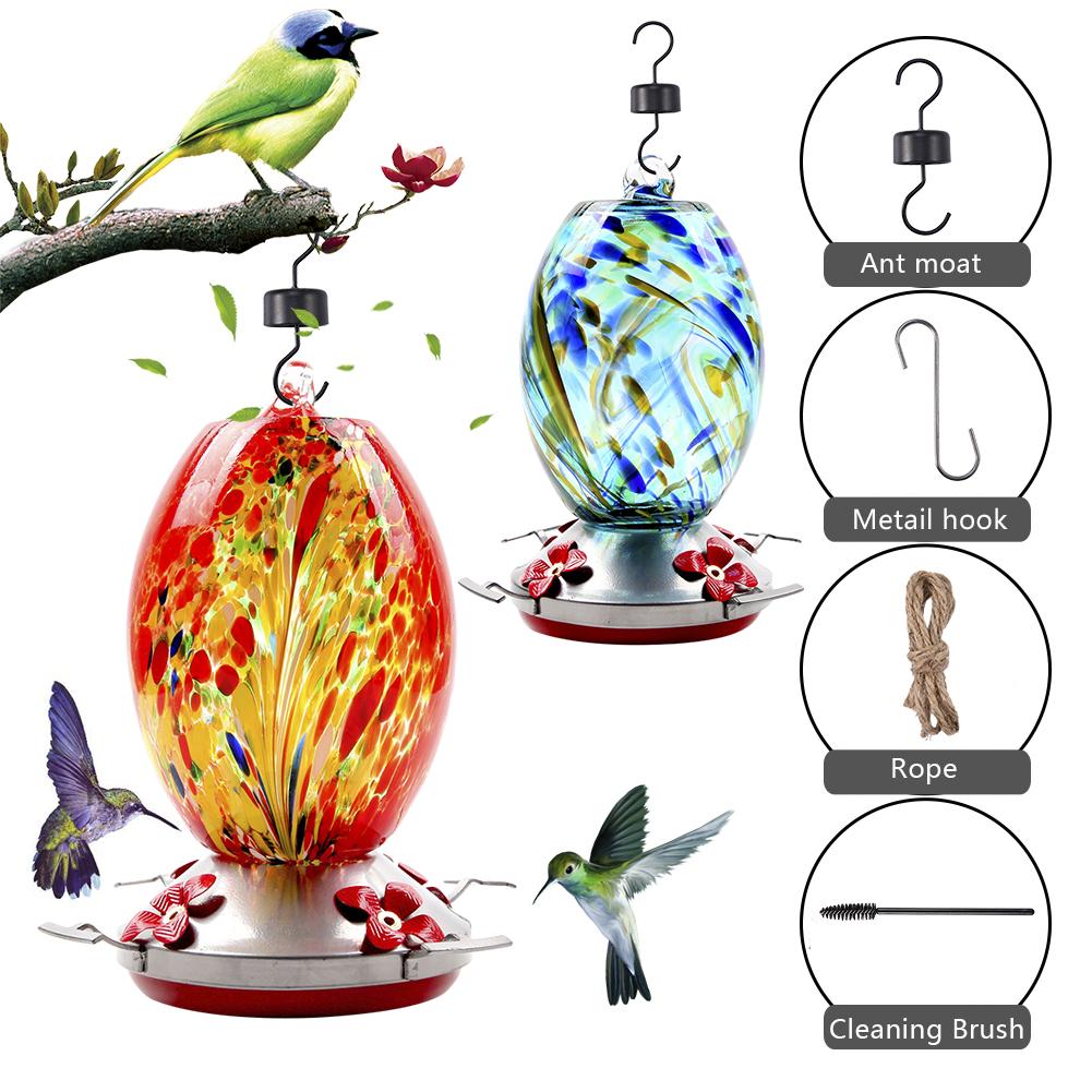 Bird Feeder Hummingbird Feeder Bird Perch For Outdoors Patio Hand Blown Glass Hummingbird Feeder