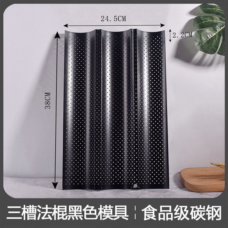 Bakvorm antiaanbaklaag frans brood bakvorm koolstofstaal golfbroodstok stokbroodvorm keuken bakgereedschap: Zwart 3 brood