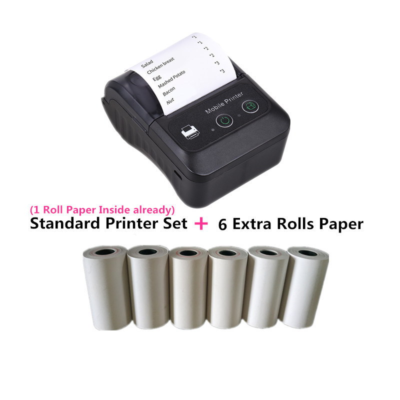 Mini Draagbare Bluetooth Thermische Printer 58Mm Voor Android &amp; Ios Handheld Draadloze Thermische Printers Ontvangst Label Imprimante Papel: Add 6 Rolls / uk plug