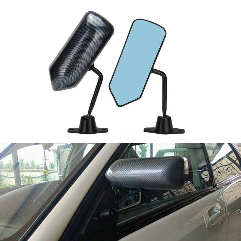 Espejo retrovisor Universal para coche, 1 par, de fibra de carbono, espejo retrovisor azul, cristal lateral de carreras de carbono, soporte metálico de ángulo amplio