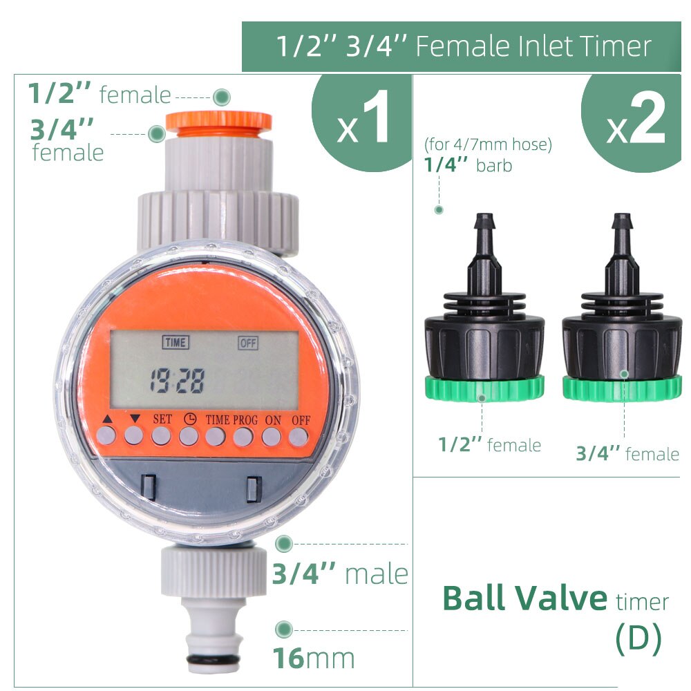 Water Timer Regen Sensor Solar Lcd Dubbele Wijzerplaat Kogelkraan Controller Tuin Watering Irrigatie 1/2 &#39;&#39;3/4 &#39;&#39;Tap gezamenlijke Solenoid: D