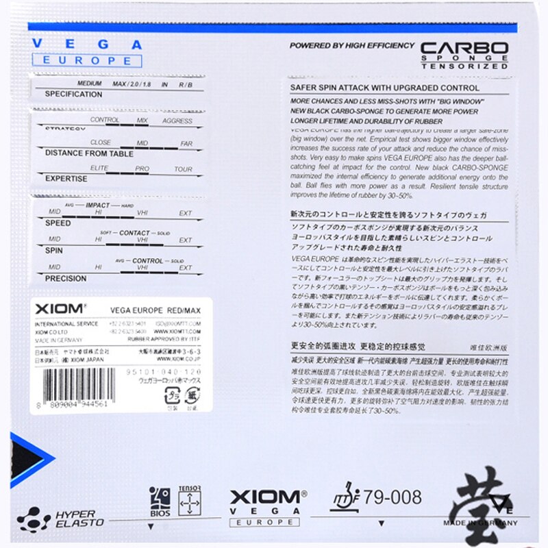 Originele Xiom Vega Europa Tafeltennis Rubber 79-008 Hoge Elastische En Spin Beroep Rubber Gemaakt In Duitsland