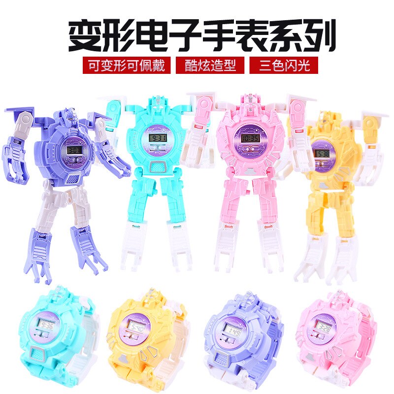 Children Transformation Electronic Watch Jingang Toy Dinosaur Turning Robot Iron and Steel Shining Transformation Watch