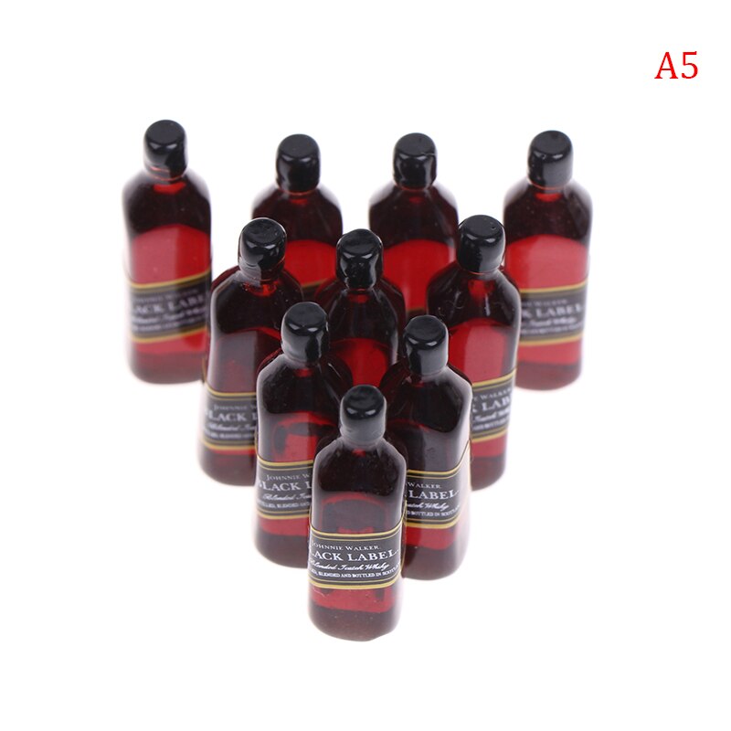 10pcs/set 1:12 Dollhouse Miniature Wine Bottle Whisky Simulation Drinks Model: A5
