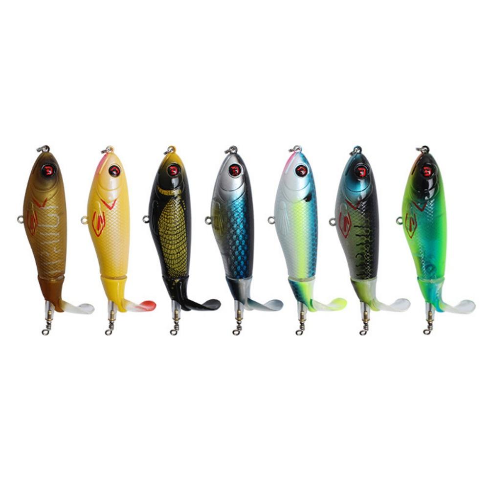 Whopper Popper Topwater Fishing Lure Artificial Hard Bait 3D Eyes Plopper With Soft Rotating Tail Fishing Tackle