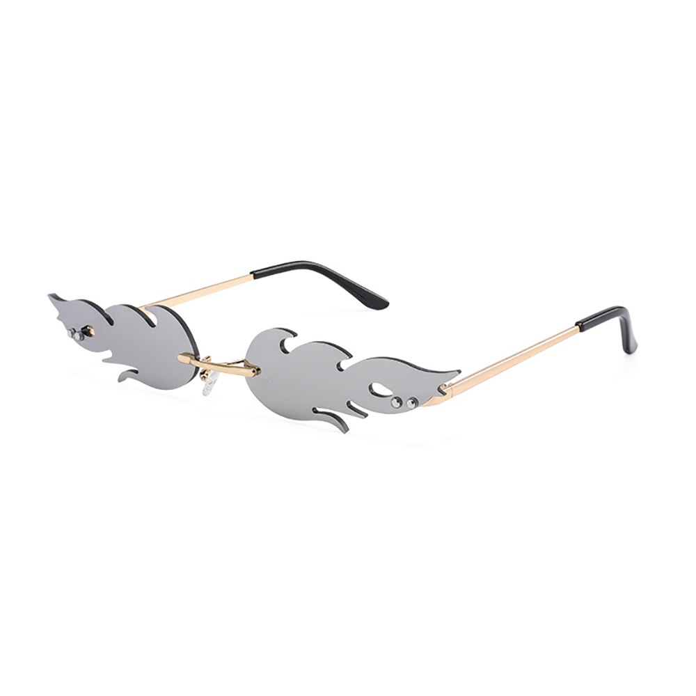 Gafas de sol KLASSNUM de lujo a la con llamas de fuego para mujer, gafas de sol con ondas sin montura, gafas de sol de Metal para mujer Vintage, gafas de espejo UV400: silver